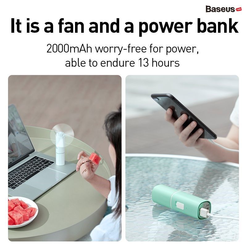 Quạt cầm tay xếp gọn kiêm sạc dự phòng Baseus Square Portable Folding Fan (2000mAh, 1.1W, Handle/Desktop Foldable Mini Fan)