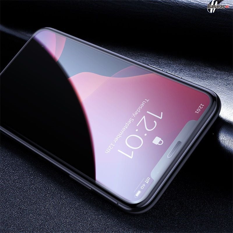 Kính cường lực chống nhìn trộm, chống bụi màn loa Baseus Full-screen Curved Privacy Tempered Glass Film dùng cho iPhone 11/ Pro/ Pro Max (0.3mm, 2 PCS, Cellular Dust Prevention/  Anti Peeping )