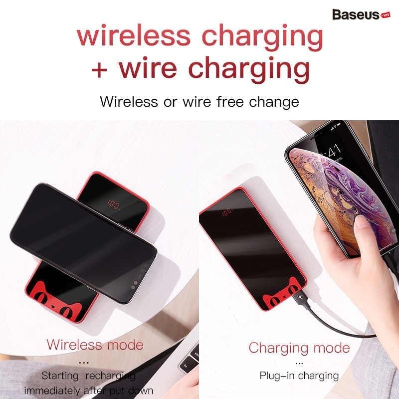 Pin sạc dự phòng kiêm sạc không dây Baseus Full Screen Wireless Charger Powerbank 10000mAh (10.000mAh, charge 3 devices at same time, LED display)