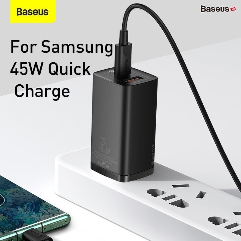 Cốc sạc siêu nhanh, nhỏ gọn Baseus GaN2 Lite Quick Charger 65W (Type C+ USB Port, PD3.0/PPS/QC4.0/SCP/FCP Multi Quick Charge Protocol, GaN2 Technology)
