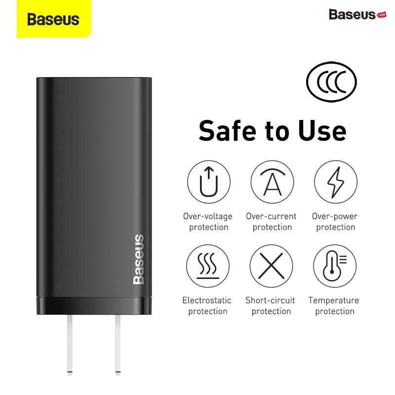 Cốc sạc siêu nhanh, nhỏ gọn Baseus GaN2 Lite Quick Charger 65W (Type C+ USB Port, PD3.0/PPS/QC4.0/SCP/FCP Multi Quick Charge Protocol, GaN2 Technology)