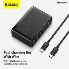 Bộ sạc nhanh Baseus GaN2 Pro Quick Charger 4 Ports (100W, Type C*2 & USB*2, PD/QC3.0/QC4+/PPS/SCP/FCP/AFC/Apple 2.4/BC1.2, Multi Quick charge protocol support)