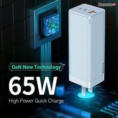 Bộ sạc nhanh đa năng thế hệ mới Baseus GaN Travel Quick Charger 65W cho Smartphone/Tablet/iPad/Macbook/Laptop (Type Cx2 + USB, PD3.0/PPS/QC4.0/SCP/FCP Multi Quick Charge Protocol, GaN Technology)