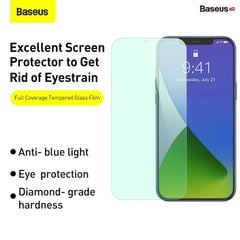 Kính cường lực chống ánh sáng xanh Baseus 0.3mm Eye Protection Full Coverage Tempered Glass Film 2020 dùng cho iPhone 12 Series  (2 miếng/hộp, 0.3mm, Chống ánh sáng xanh, bảo vệ mắt)