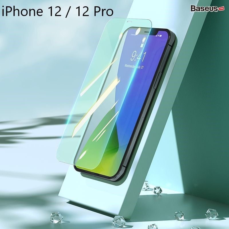 Kính cường lực chống ánh sáng xanh Baseus 0.3mm Eye Protection Full Coverage Tempered Glass Film 2020 dùng cho iPhone 12 Series  (2 miếng/hộp, 0.3mm, Chống ánh sáng xanh, bảo vệ mắt)