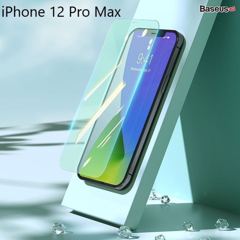 Kính cường lực chống ánh sáng xanh Baseus 0.3mm Eye Protection Full Coverage Tempered Glass Film 2020 dùng cho iPhone 12 Series  (2 miếng/hộp, 0.3mm, Chống ánh sáng xanh, bảo vệ mắt)