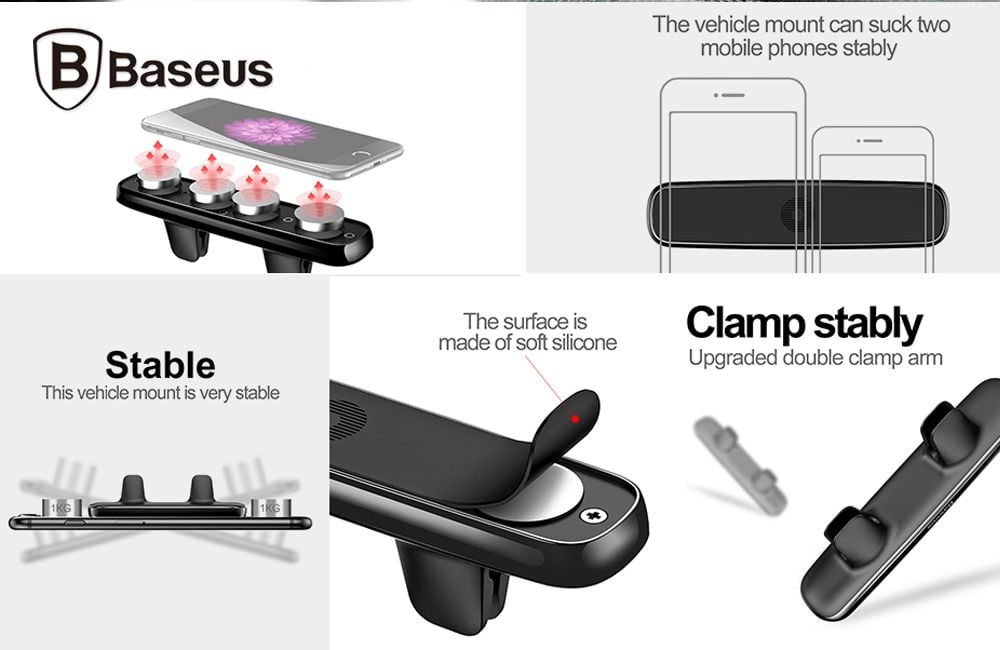 Bộ đế giữ điện thoại nam châm Baseus Double Clip LV282 dùng cho xe hơi (Air Outlet Magnetic Car Mount/ Horizontal Type)