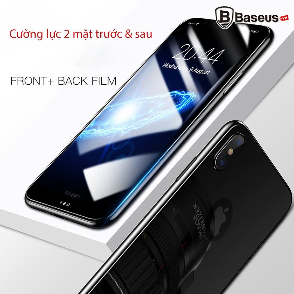 Bộ kính cường lực 3D 2 mặt Trước & Sau Baseus LV179 cho iPhone X (0.2mm/ 0.3mm, Ultra Thin, Front and Back Protector)