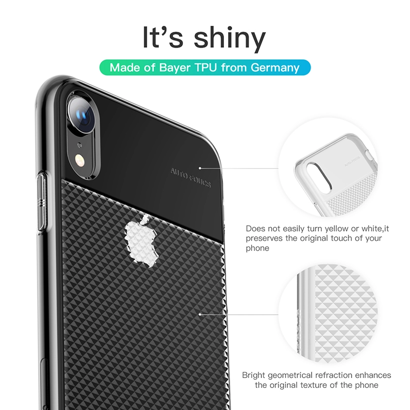 Ốp lưng Silicone dẽo trong suốt chống bám vân tay Baseus Glistening Case cho iPhone XR 6.1 inch ( Soft TPU Silicone, Grid Pattern Design)