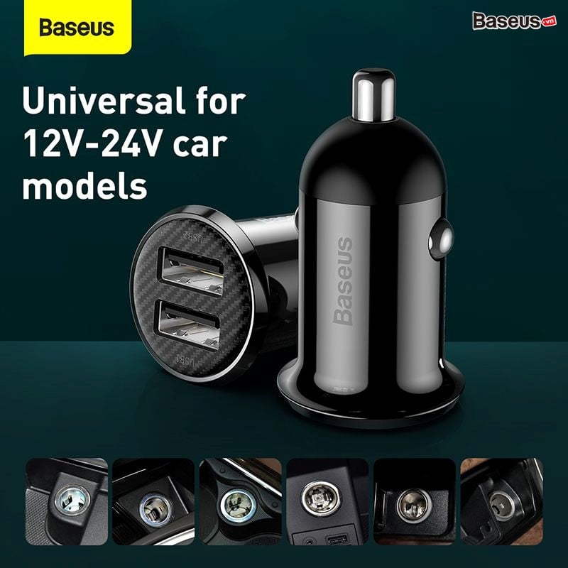 Mini Chargeur Voiture Double USB Baseus Grain - 3.1A