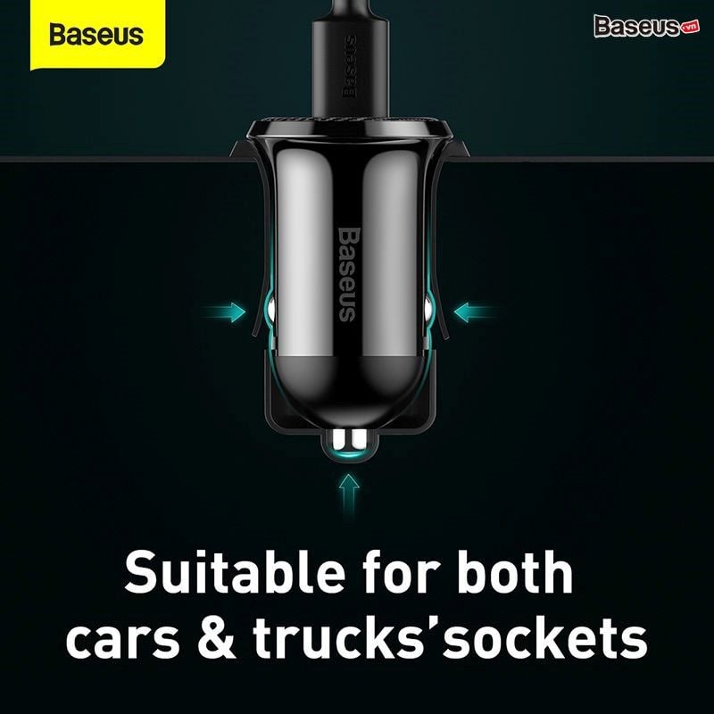 Tẩu sạc 2 cổng USB dùng trên xe hơi Baseus Grain Pro Car Charger (5V/4.8A, Dual USB Port Auto Quick charger)