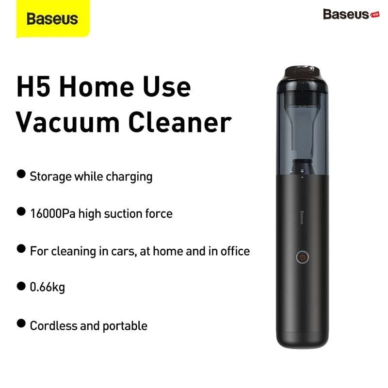 Máy hút bụi Mini cầm tay Baseus H5 Home/Car Use Vacuum Cleaner  (110W/16000Pa, 10.000mAh, 25 m using time, Vacuum Portable Cleaner for Home and Car)