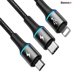 Cáp sạc vải dù siêu bền 3 đầu Baseus Halo Data 3 in 1 (USB to Type C/Lightning/Micro, 3.5A Fast Charging & Sync Data Cable)