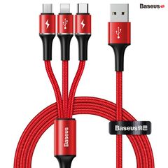 Cáp sạc vải dù siêu bền 3 đầu Baseus Halo Data 3 in 1 (USB to Type C/Lightning/Micro, 3.5A Fast Charging & Sync Data Cable)