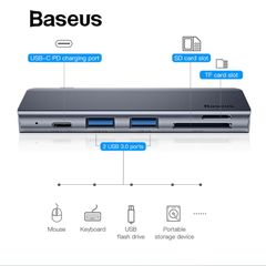 Bộ Hub chuyển đổi 5 trong 1 Baseus Harmonica Type C to USB 3.0, TF/SD Card Reader, Type C PD Adapter cho Macbook Pro/ Laptop Windows