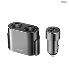 Tẩu sạc đa năng tích hợp bộ chia cổng sạc Baseus High Efficiency 1 to 2 Cigarette Lighter (Dual-Cigarette lighter 80W + Dual USB 3.1A, Smart Extended Car Charger)