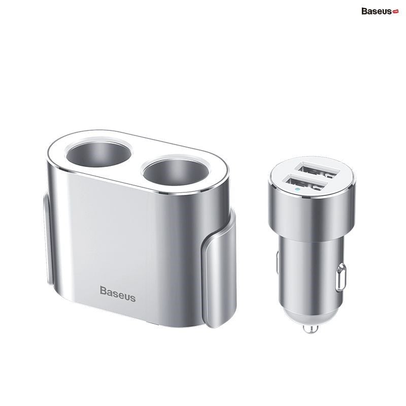 Tẩu sạc đa năng tích hợp bộ chia cổng sạc Baseus High Efficiency 1 to 2 Cigarette Lighter (Dual-Cigarette lighter 80W + Dual USB 3.1A, Smart Extended Car Charger)