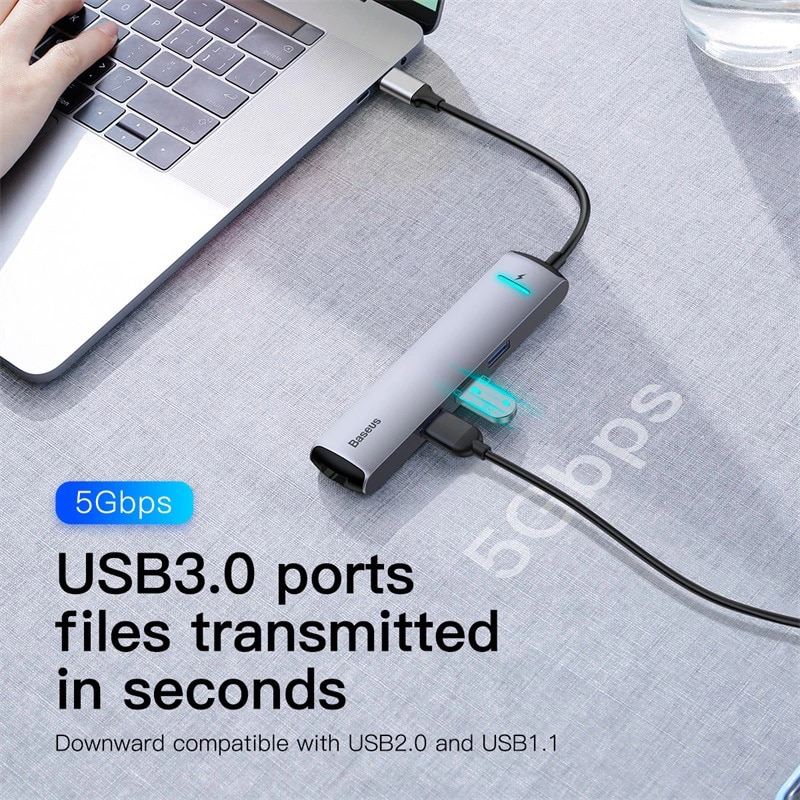 Hub chuyển Baseus Mechanical Eye 6 in 1 Smart Hub cho Smartphone/ Laptop/ Macbook (Type C to 3x USB 3.0, HDMI 4K, LAN RJ-45, Type C PD Expansion Smart Dock)