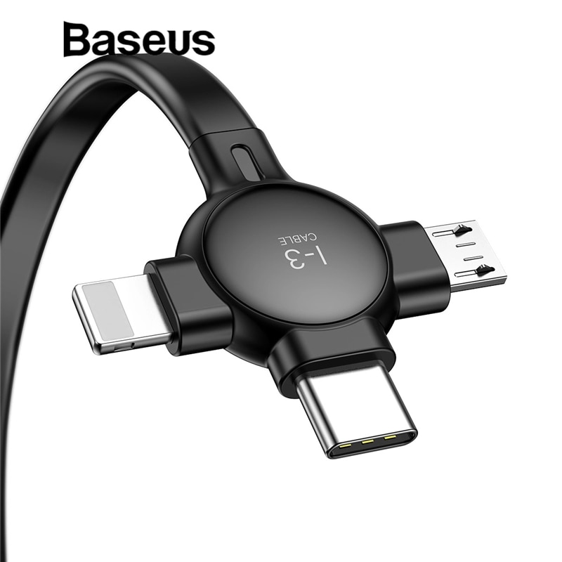 Cáp sạc dây rút Baseus Little Octopus LV389 tích hợp 3 đầu Type C / Micro USB/ Lightning (3A , 1M)