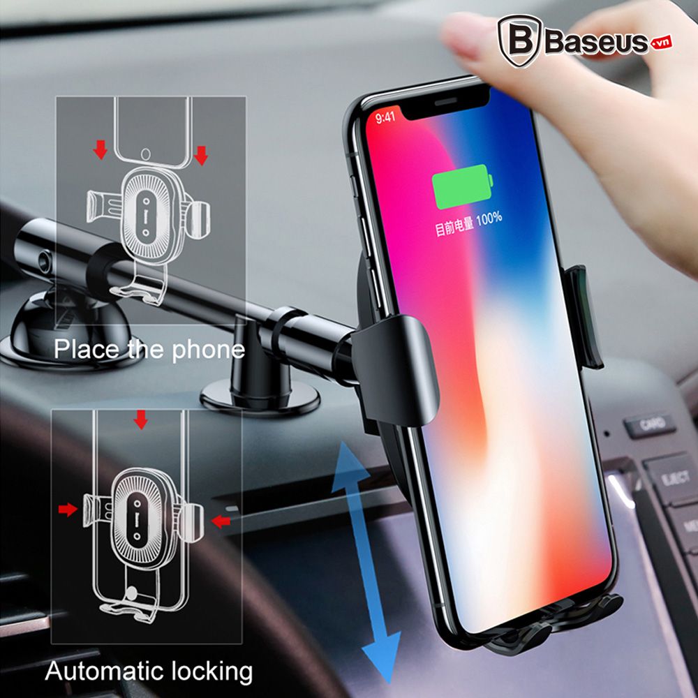 Bộ đế giữ điện thoại tích hợp sạc không dây dùng cho xe hơi Baseus LV191 (Heukji Wireless Charger Gravity Car Mount)