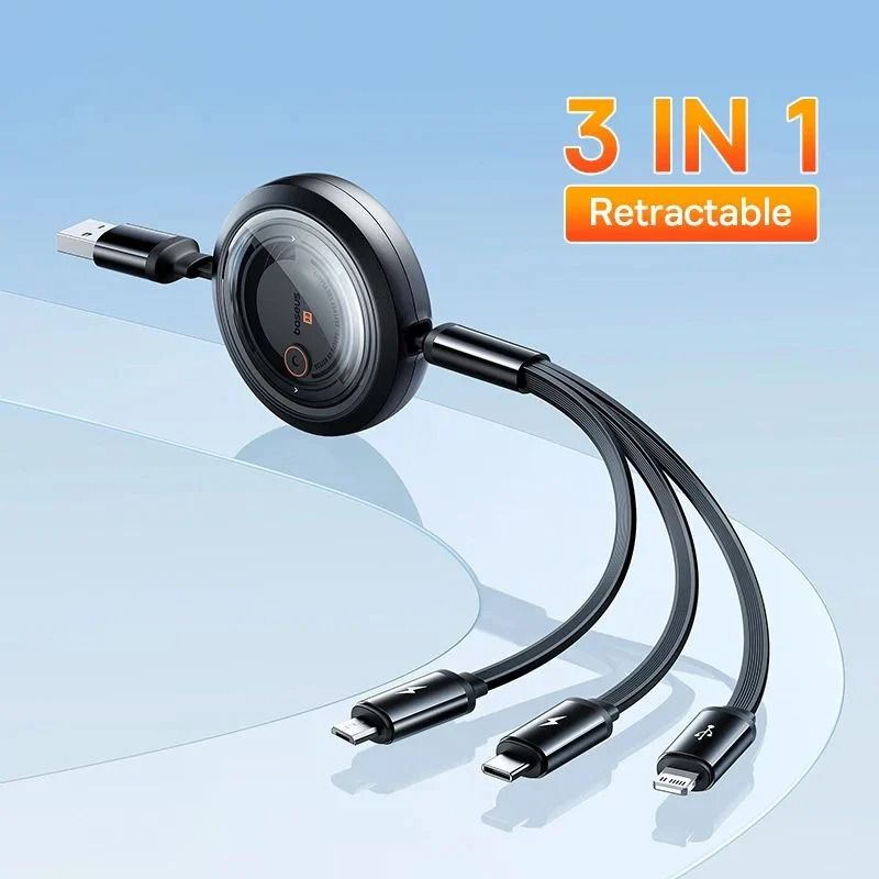 Cáp Sạc Đa Năng Baseus Free2Draw Retractable Crystal Fast Charging Data Cable USB to M+L+C 3.5A