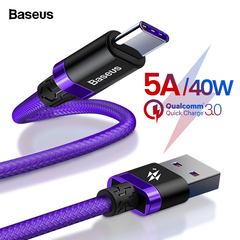 Cáp sạc nhanh Type C Baseus Purple Gold HW Flash Charge Cable cho Huawei/ Xiaomi (40W, 5A , QC3.0/ Huawei Super Quick charge)