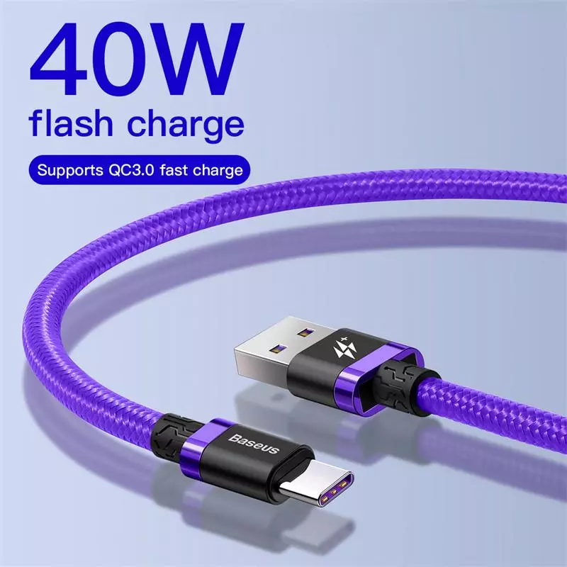 Cáp sạc nhanh Type C Baseus Purple Gold HW Flash Charge Cable cho Huawei/ Xiaomi (40W, 5A , QC3.0/ Huawei Super Quick charge)