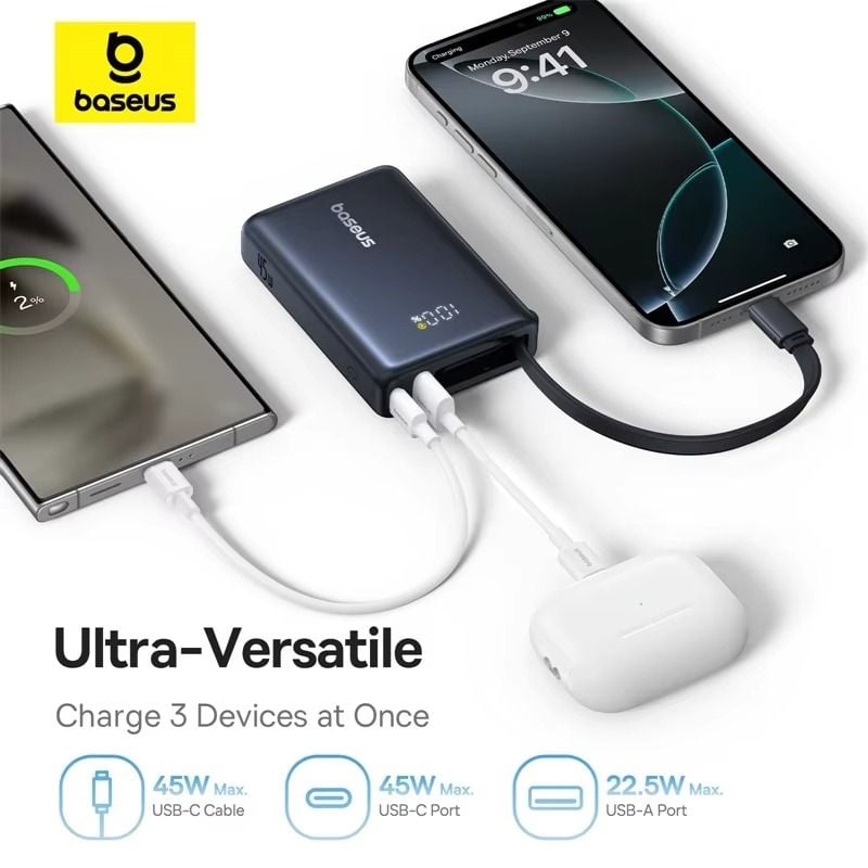 Pin Dự Phòng Baseus PicoGo Digital Display 10000mAh 45W (with Built-in Type-C cable)