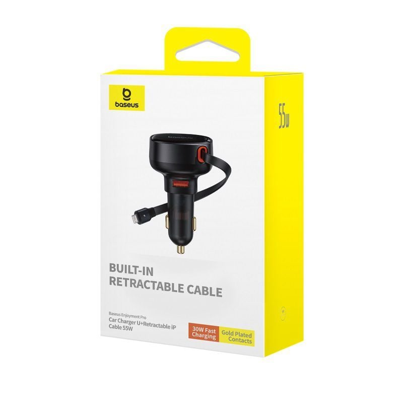 Tẩu Sạc Nhanh Kèm Cáp Dây Rút Baseus Enjoyment Pro Car Charger U+Retractable