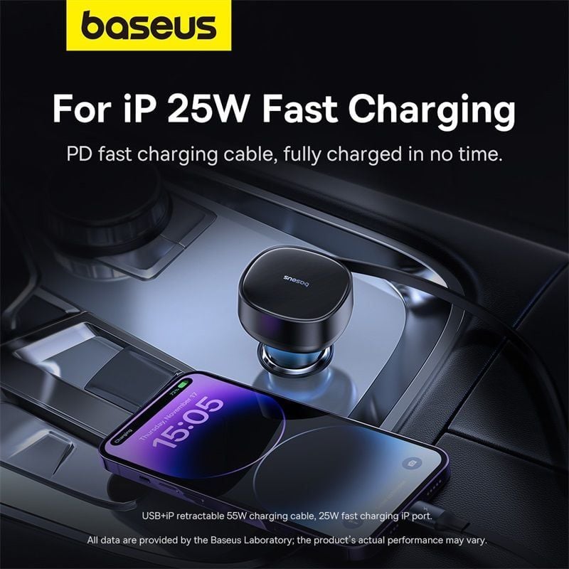 Tẩu Sạc Nhanh Kèm Cáp Dây Rút Baseus Enjoyment Pro Car Charger U+Retractable