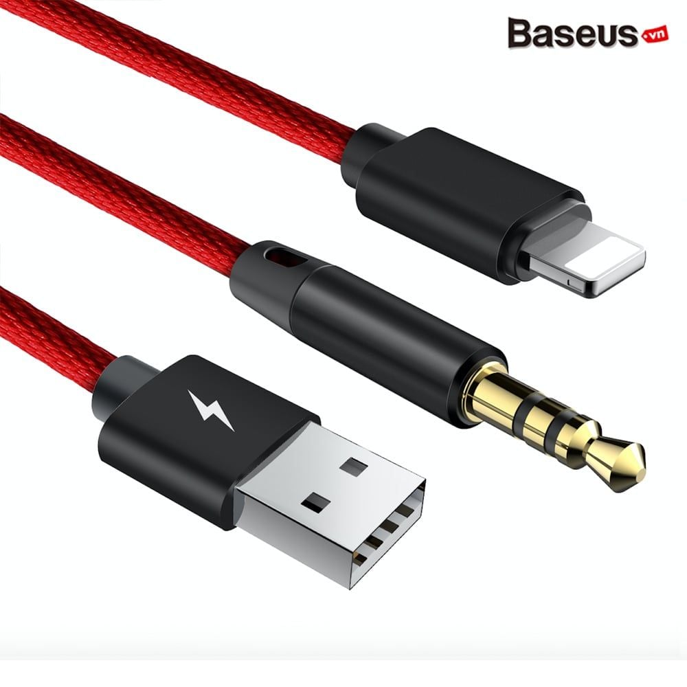 Cáp chuyển cổng Lightning sang Audio AUX 3.5mm + USB Baseus L34 cho iPhone/ iPad (Lightning 8 Pin to 3.5mm USB Audio Cord)