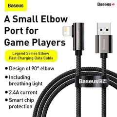 Cáp sạc Lightning đầu gâp chữ L Baseus Legend Series Elbow cho iPhone/iPad  (2.4A/480Mbps, LED/ Elbow Design, USB to Lightning Fast Charging)