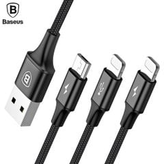 Cáp sạc và truyền dữ liệu tốc độ cao Baseus Rapid Series LV175 tích hợp 3 đầu Lightning x 02 và Micro USB ( USB Type A to Lightning x02 & Micro, 3A)