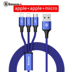 Cáp sạc và truyền dữ liệu tốc độ cao Baseus Rapid Series LV175 tích hợp 3 đầu Lightning x 02 và Micro USB ( USB Type A to Lightning x02 & Micro, 3A)