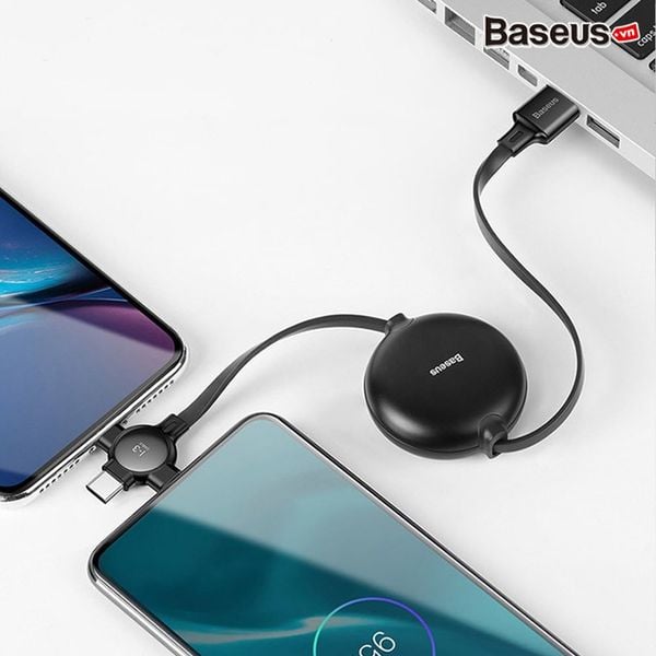 Cáp sạc dây rút Baseus Little Octopus LV389 tích hợp 3 đầu Type C / Micro USB/ Lightning (3A , 1M)