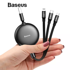 Cáp sạc dây rút Baseus Little Octopus LV391 tích hợp 3 đầu Type C / Micro USB/ Lightning 3.5A 1.2M