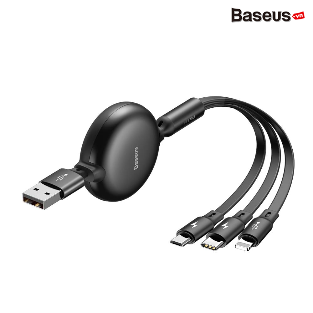 Cáp sạc dây rút Baseus Little Octopus LV391 tích hợp 3 đầu Type C / Micro USB/ Lightning 3.5A 1.2M