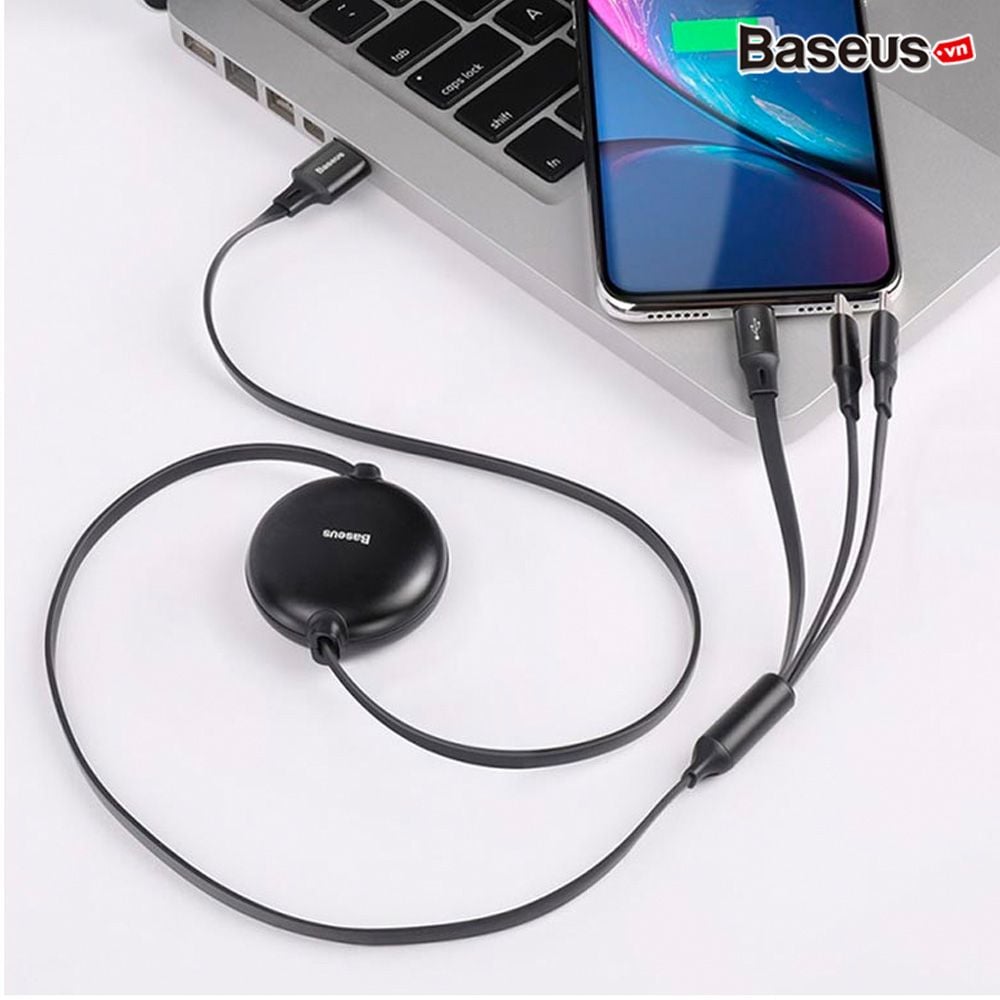 Cáp sạc dây rút Baseus Little Octopus LV391 tích hợp 3 đầu Type C / Micro USB/ Lightning 3.5A 1.2M