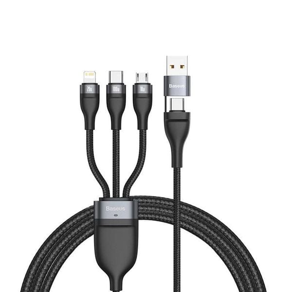 Cáp sạc nhanh 3 đầu Baseus Flash Series 3 in1 Plus (USB + Type C to Micro + Lightning + Type C, 100W Quick Charge and Data Cable)