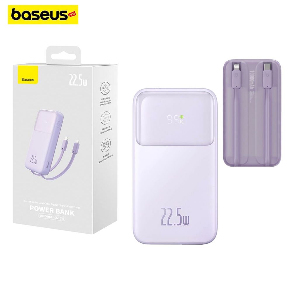 Pin sạc dự phòng Baseus Comet – 10000/20000mAh, 22.5W, tích hợp 2 cáp sạc nhanh (Lightning & Type-C), màn hình LED hiển thị
