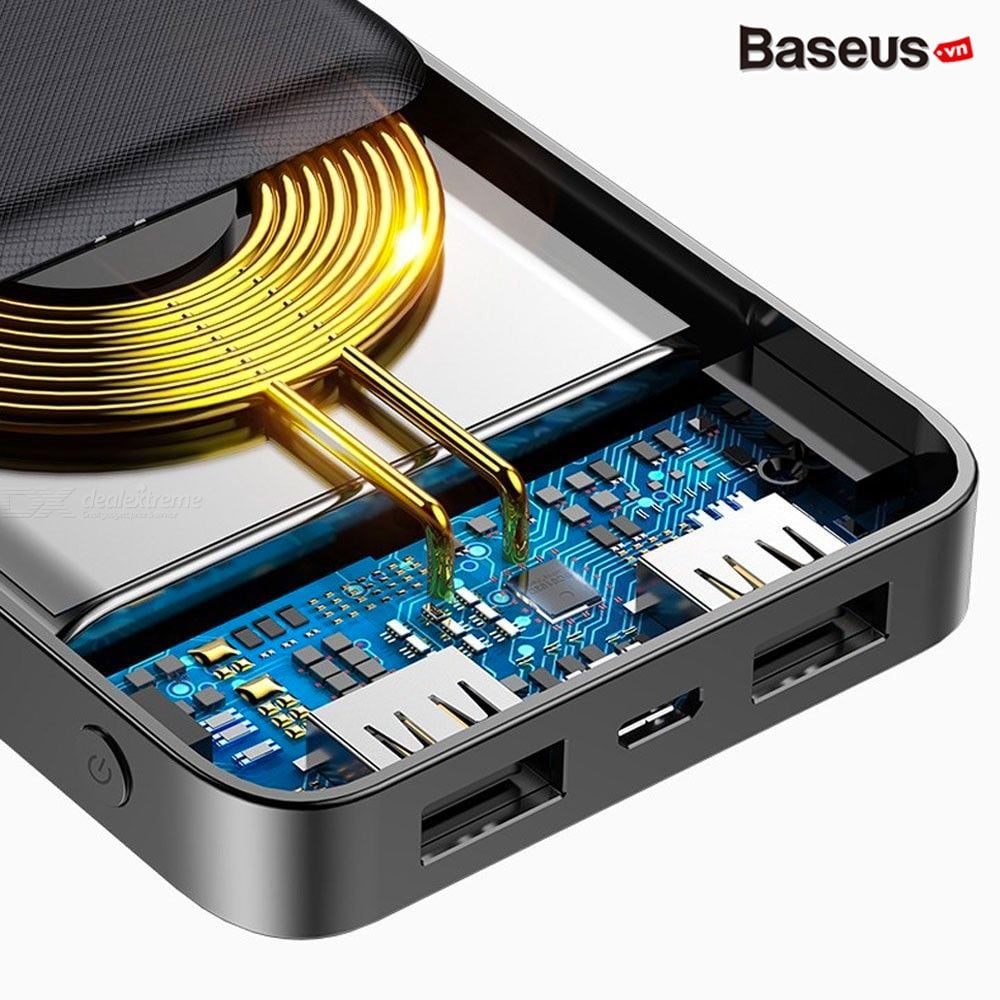 Pin sạc dự phòng không dây Baseus M36 cho iPhone/ iPad/ Samsung/Oppo (10,000mAh, 2.1A, 5W Qi Wireless Charger, LED, 2 USB Port)