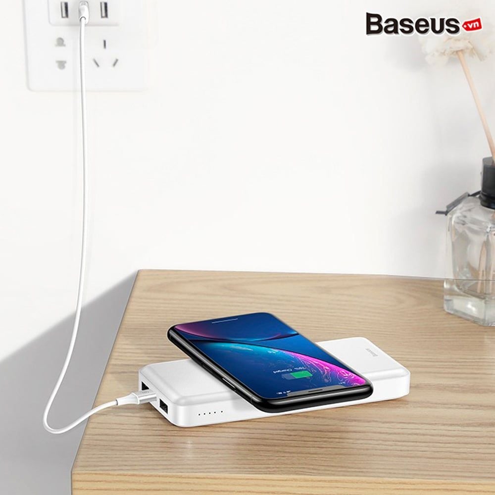 Pin sạc dự phòng không dây Baseus M36 cho iPhone/ iPad/ Samsung/Oppo (10,000mAh, 2.1A, 5W Qi Wireless Charger, LED, 2 USB Port)