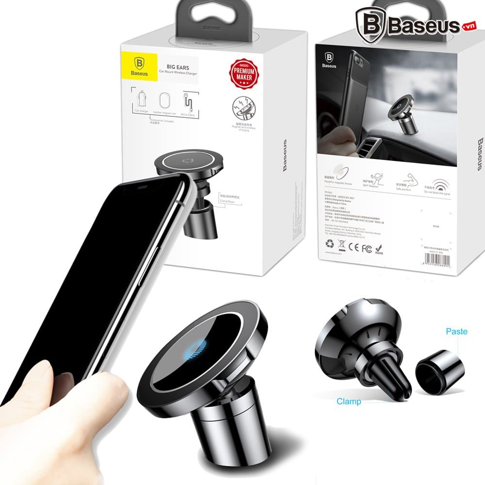 Bộ đế giữ điện thoại nam châm tích hợp sạc không dây dùng cho xe hơi Baseus LV154 cho iPhone 8/ iPhone X và Samsung (Baseus QI Wireless Charger Magnetic Car holder )