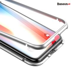 Ốp lưng nam châm Baseus Magnetic Metal Bumper Case cho iPhone X (Khung kim loại siêu bền , chống va đập - Mặt lưng kính cường lực )