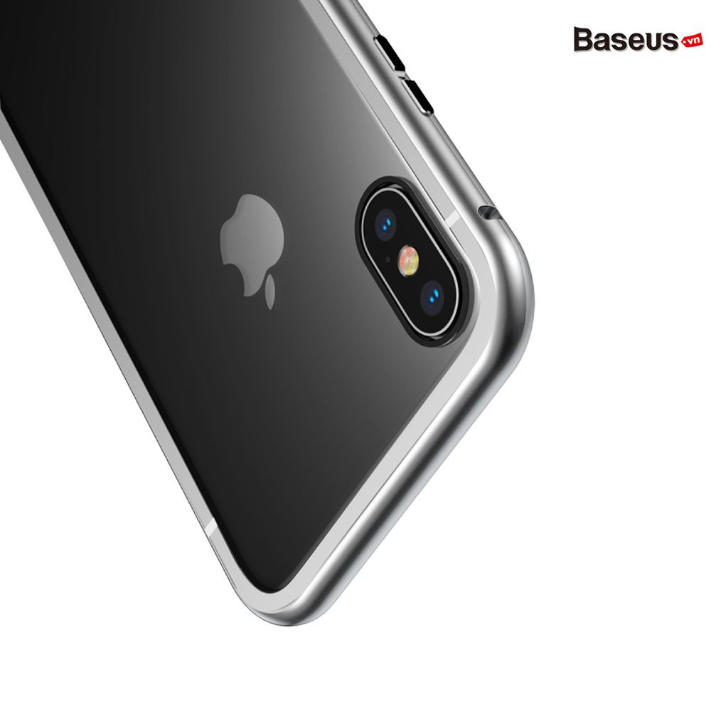 Ốp lưng nam châm Baseus Magnetic Metal Bumper Case cho iPhone X (Khung kim loại siêu bền , chống va đập - Mặt lưng kính cường lực )