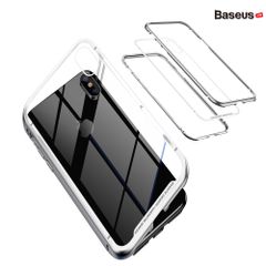 Ốp lưng nam châm Baseus Magnetic Metal Bumper Case cho iPhone XS/ XR/ XS Max (Khung kim loại siêu bền , chống va đập - Mặt lưng kính cường lực )