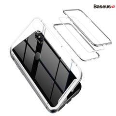 Ốp lưng nam châm Baseus Magnetic Metal Bumper Case cho iPhone X (Khung kim loại siêu bền , chống va đập - Mặt lưng kính cường lực )