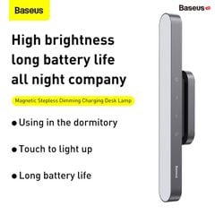 Đèn treo đế hít nam châm Baseus Magnetic Stepless Dimming Charging Desk Lamp (1800mAh, 4000K, 24h sử dụng liên tục, Chống mõi mắt, Đế hít nam châm)