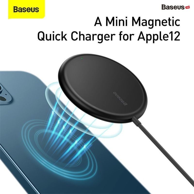 Đế sạc không dây nam châm Baseus Simple Mini Magnetic Wireless Charger dùng cho iPhone 12 Series /Samsung (15W, Wireless Magsafe Quick charger)