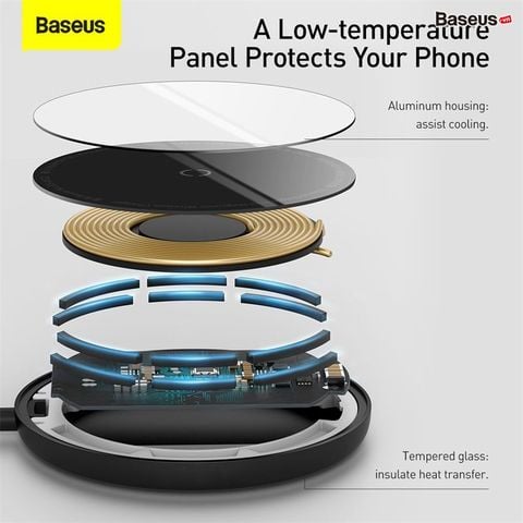 Đế sạc không dây nam châm Baseus Simple Mini Magnetic Wireless Charger dùng cho iPhone 12 Series /Samsung (15W, Wireless Magsafe Quick charger)